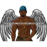 Black Handsome Angel Wings Shirtless Dollar Sign Necklace Baseball Cap Style SVG JPG PNG Vector Clipart Cricut Silhouette Cut Cutting
