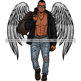 Black Handsome Angel Wings Sunglasses Gym Bag Open Jacket Fashion Style SVG JPG PNG Vector Clipart Cricut Silhouette Cut Cutting