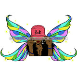 Afro Sassy Black Woman Butterfly Wings Baseball Cap Fashion Style SVG JPG PNG Vector Clipart Cricut Silhouette Cut Cutting
