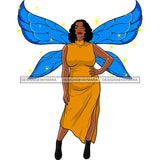 Afro Curvy Bodacious Woman Butterfly Wings Body Pose Long Dress Curly Hairstyle SVG JPG PNG Vector Clipart Cricut Silhouette Cut Cutting