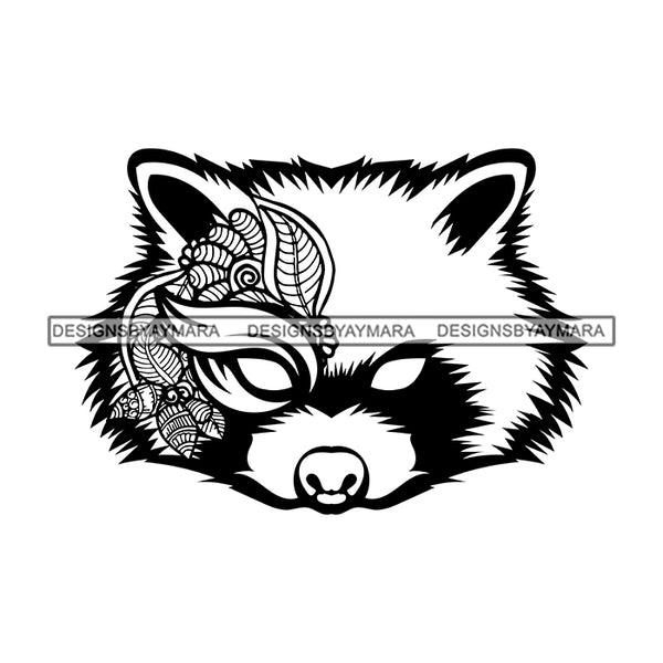 Fox Face Flower Leaves Tattoo Horror Print Dangerous Animals Leaf Flowers Black And White SVG JPG PNG Vector Clipart Cricut Silhouette Cut Cutting