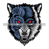 Wolf Floral Face Wildlife Animal Kingdom Flowers Leaves Tattoo Ink Art SVG JPG PNG Vector Clipart Cricut Silhouette Cut Cutting