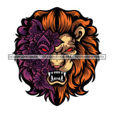 Lion Floral Face Wildlife Animal Kingdom Flowers Leaves Tattoo Ink Art SVG JPG PNG Vector Clipart Cricut Silhouette Cut Cutting