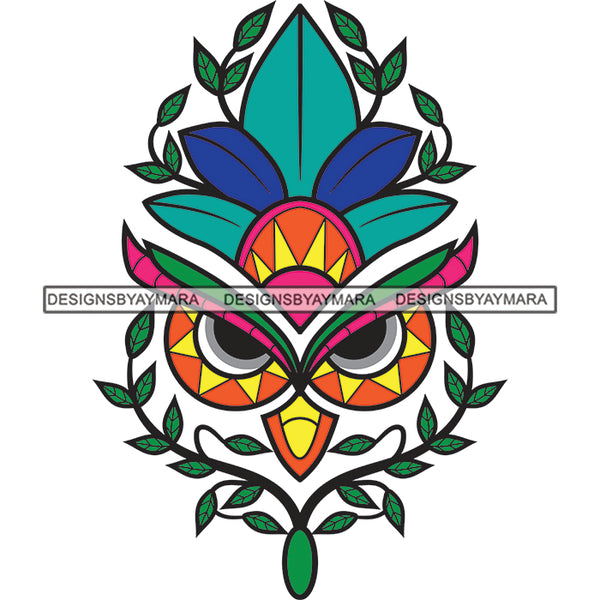 Colorful Owl Eyes Tree Plant Leaves Leaf SVG JPG PNG Vector Clipart Cricut Silhouette Cut Cutting
