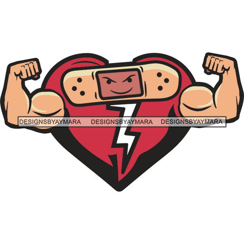 Body Builder Red Broken Heart Injured Smiling Bandage Smile Love Breakup Powerful Strong SVG JPG PNG Vector Clipart Cricut Silhouette Cut Cutting