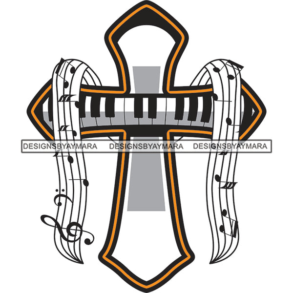 Piano on Cross Cristian Music Equipment Lover Christians Vector SVG JPG PNG Clipart Cricut Silhouette Cut Cutting