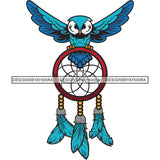 Blue Owl Open Wings Sitting On Dream Catcher Leaves SVG JPG PNG Vector Clipart Cricut Silhouette Cut Cutting
