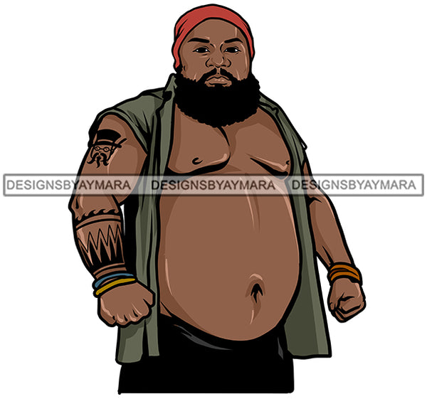 Heavy Set Black Man Beard Open Gray Shirt  Tattoo JPG PNG Clipart Cricut Silhouette Cut Cutting