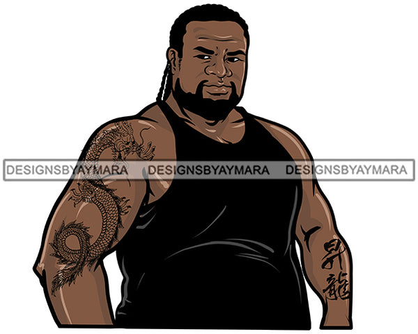 Heavy Set Black Man Beard Tattoo Braids JPG PNG Clipart Cricut Silhouette Cut Cutting