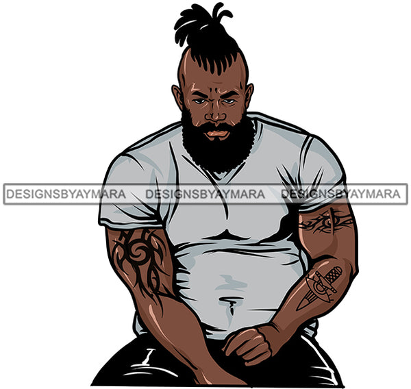 Big Built Black Man Beard Tattoo Locs Braids JPG PNG Clipart Cricut Silhouette Cut Cutting