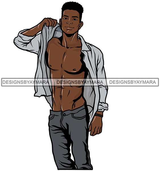 Black Man Open Shirt Showing Chest JPG PNG Clipart Cricut Silhouette Cut Cutting