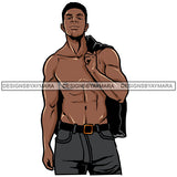 Sexy Black Man  Shirt Over Shoulder Showing Chest JPG PNG Clipart Cricut Silhouette Cut Cutting