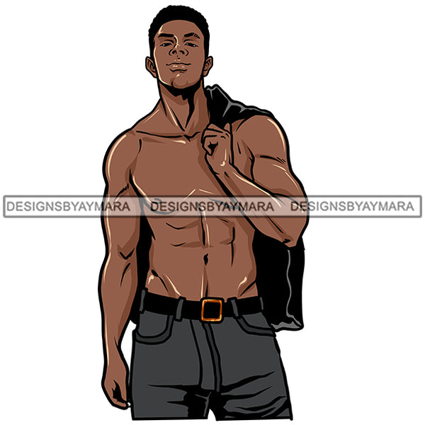 Sexy Black Man  Shirt Over Shoulder Showing Chest JPG PNG Clipart Cricut Silhouette Cut Cutting