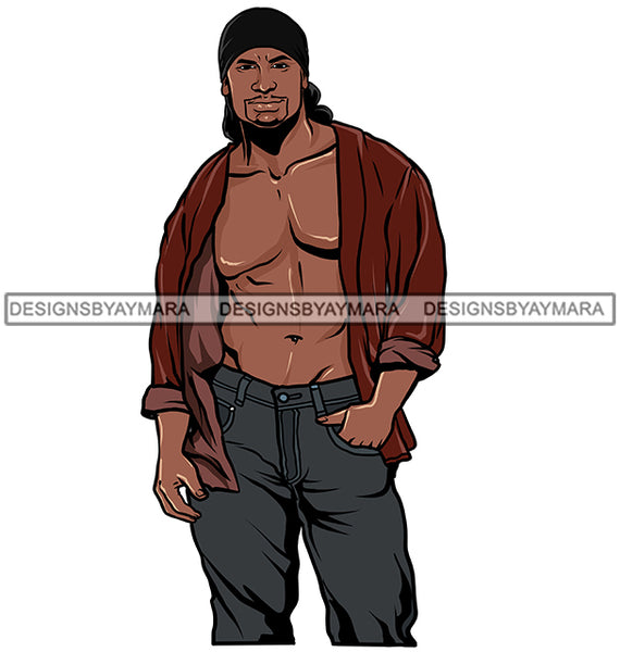 Sexy Black Man Open Shirt Showing Chest Skull Cap JPG PNG Clipart Cricut Silhouette Cut Cutting