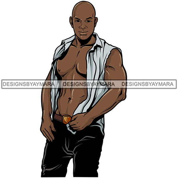 Sexy Bald Black Man Shirt Open JPG PNG Clipart Cricut Silhouette Cut Cutting
