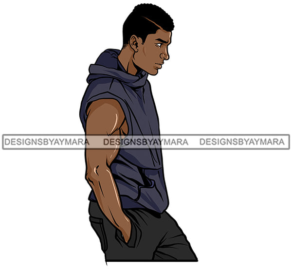 Black Man Wearing Sleeveless Hoodie JPG PNG Clipart Cricut Silhouette Cut Cutting