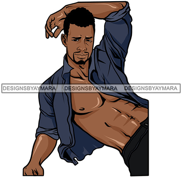 Black Man Posing With Blue Shirt Open JPG PNG Clipart Cricut Silhouette Cut Cutting