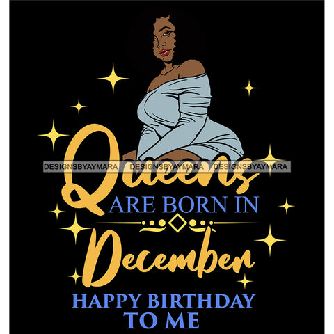 Afro Beauty Thick Woman Queens Are Born In December Calendar Year Dark Background SVG JPG PNG Vector Clipart Cricut Silhouette Cut Cutting