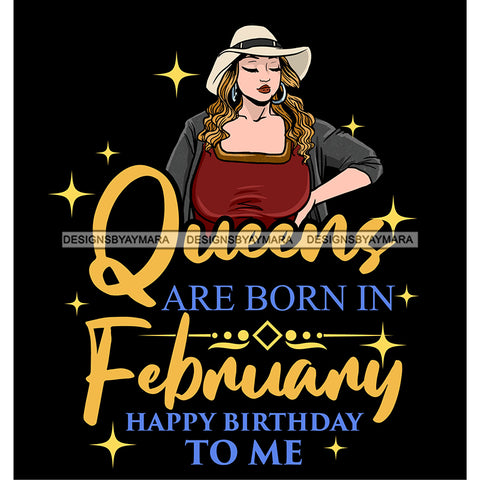 Afro Beauty Thick Woman Queens Are Born In February Birthday Calendar Year Dark Background SVG JPG PNG Vector Clipart Cricut Silhouette Cut Cutting