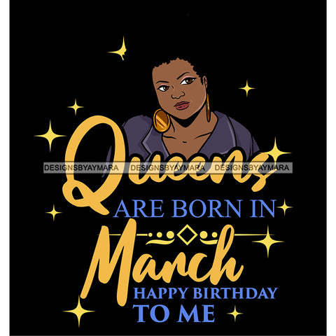 Afro Beauty Thick Woman Queens Are Born In March Birthday Calendar Year Dark Background SVG JPG PNG Vector Clipart Cricut Silhouette Cut Cutting