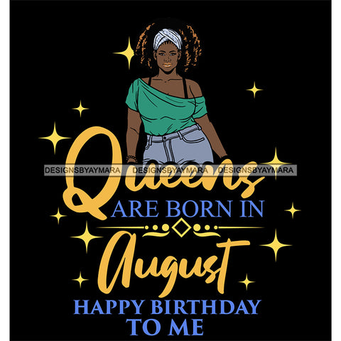 Afro Beauty Thick Woman Queens Are Born In August Birthday Calendar Year Dark Background SVG JPG PNG Vector Clipart Cricut Silhouette Cut Cutting