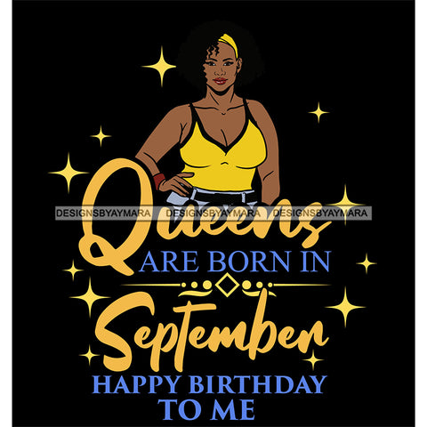 Afro Beauty Thick Woman Queens Are Born In September Calendar Year Dark Background SVG JPG PNG Vector Clipart Cricut Silhouette Cut Cutting