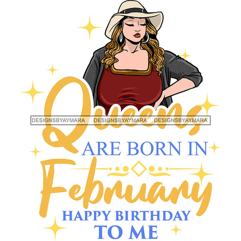Afro Beauty Thick Woman Queens Are Born In February Birthday Calendar Year White Background SVG JPG PNG Vector Clipart Cricut Silhouette Cut Cutting