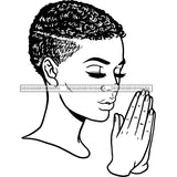 Afro Beautiful Young Girl Praying God Holy Spirit Short Hairstyle B/W SVG JPG PNG Vector Clipart Cricut Silhouette Cut Cutting