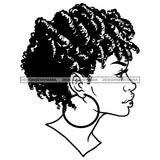 Beautiful Black Woman Half Face Bamboo Hoop Earrings Curly Hairstyle B/W SVG JPG PNG Vector Clipart Cricut Silhouette Cut Cutting
