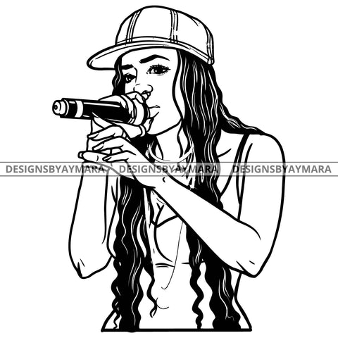 Black Hip Hop Singer Songstress Professional Baseball Cap Fashion Style B/W SVG JPG PNG Vector Clipart Cricut Silhouette Cut Cutting
