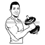 Afro Man Fit Training Exercise Instructor Strong Muscle Weights Short Hairstyle B/W SVG JPG PNG Vector Clipart Cricut Silhouette Cut Cutting