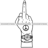 Afro Black Woman Middle Finger F*** Tattoo Ring Watch Bracelet Single Hand B/W SVG JPG PNG Vector Clipart Cricut Silhouette Cut Cutting