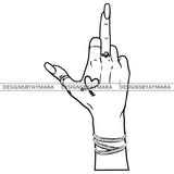 Afro Black Woman Middle Finger F*** Heart Tattoo Rings Bracelets Single Hand B/W SVG JPG PNG Vector Clipart Cricut Silhouette Cut Cutting