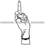 Afro Black Woman Middle Finger F*** Tattoos Rings Cute Bracelet Single Hand B/W SVG JPG PNG Vector Clipart Cricut Silhouette Cut Cutting