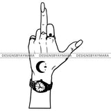 Afro Black Woman Middle Finger F*** Tattoo Rings Watch Single Hand B/W SVG JPG PNG Vector Clipart Cricut Silhouette Cut Cutting