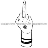 Afro Black Woman Middle Finger F*** Tattoo Ring Bangle Bracelets Single Hand B/W SVG JPG PNG Vector Clipart Cricut Silhouette Cut Cutting