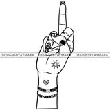 Afro Black Woman Middle Finger F*** Tattoos Ring Bracelets Single Hand B/W SVG JPG PNG Vector Clipart Cricut Silhouette Cut Cutting