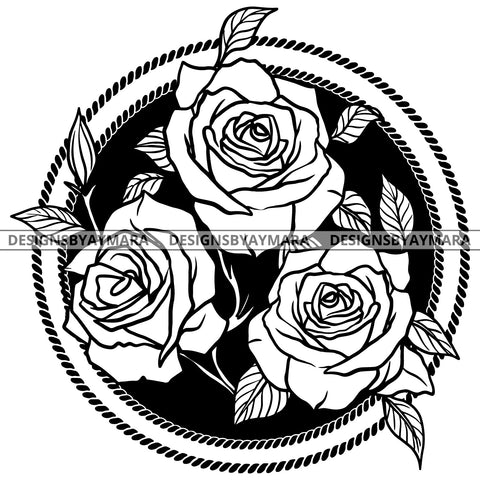 Gorgeous Flower Petal Roses Circle Illustration B/W SVG JPG PNG Vector Clipart Cricut Silhouette Cut Cutting