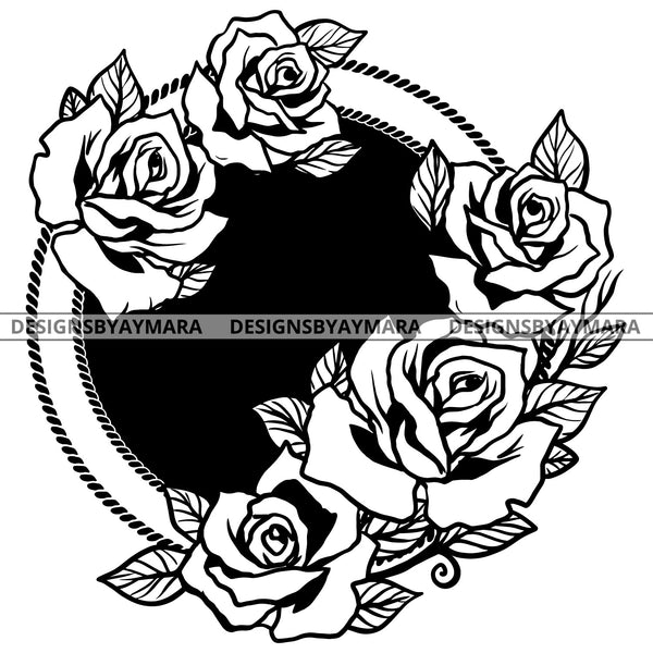 Gorgeous Romantic Garden Roses Illustration B/W SVG JPG PNG Vector Clipart Cricut Silhouette Cut Cutting