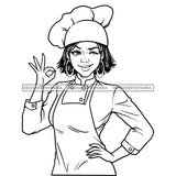 Afro Lola Sexy Woman Chef Winking Gourmet Cuisine Bamboo Hoop Earrings B/W SVG JPG PNG Vector Clipart Cricut Silhouette Cut Cutting