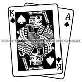 Playing Cards Ace King Spades Gambling Money Casino B/W SVG JPG PNG Vector Clipart Cricut Silhouette Cut Cutting