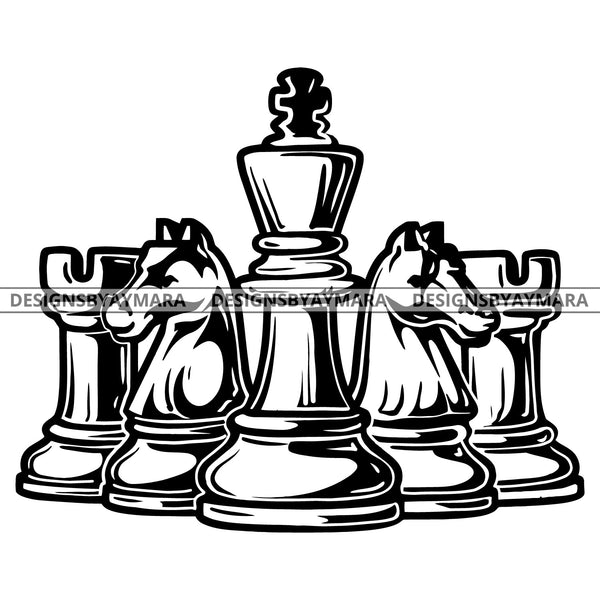 Chess Pieces Strategy Battle Competition Board Game B/W SVG JPG PNG Vector Clipart Cricut Silhouette Cut Cutting