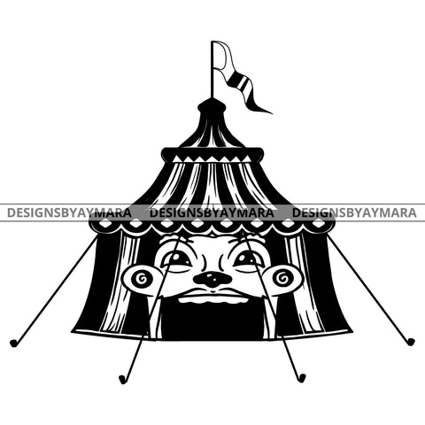 Circus Tent Holydays Clowns Having Fun Children Family Event B/W SVG JPG PNG Vector Clipart Cricut Silhouette Cut Cutting