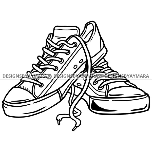 Flat Heel Canvas Sneakers Pair Fashion Style B/W SVG JPG PNG Vector Clipart Cricut Silhouette Cut Cutting