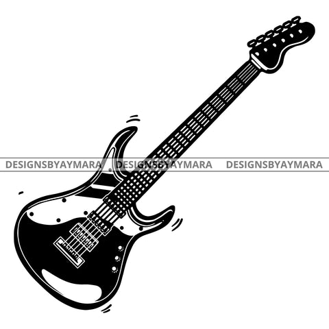 Electric Guitar Concert String Fun Musical Instrument B/W SVG JPG PNG Vector Clipart Cricut Silhouette Cut Cutting