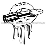Sexy Dripping Lips Biting Lipstick Cosmetics Makeup Illustration B/W SVG JPG PNG Vector Clipart Cricut Silhouette Cut Cutting