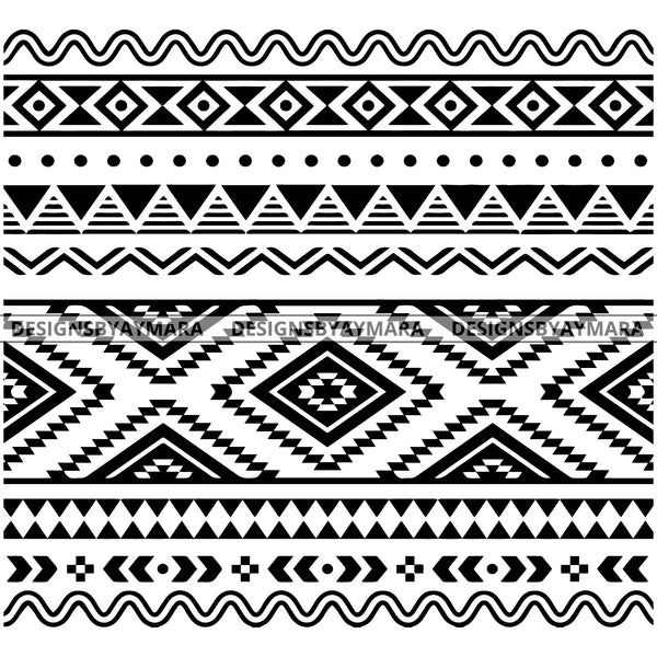 Mexican Aztec Pattern Geometric Lines Traditional Cultural Tribal B/W SVG JPG PNG Vector Clipart Cricut Silhouette Cut Cutting
