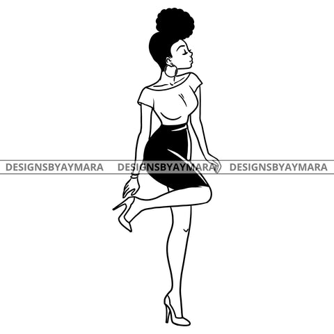 Afro Beauty Woman Sexy Sophisticated Lady Puffy Afro Hair B/W SVG JPG PNG Vector Clipart Cricut Silhouette Cut Cutting
