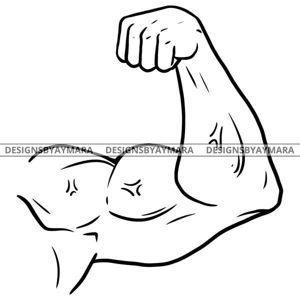 Bicep Arm Man Flexing Bodybuilder Athlete B/W SVG JPG PNG Vector Clipart Cricut Silhouette Cut Cutting