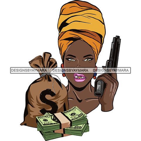 Afro Badass Goddess Gun Money Gangster Woman .SVG Cutting Files For Silhouette and Cricut and More!